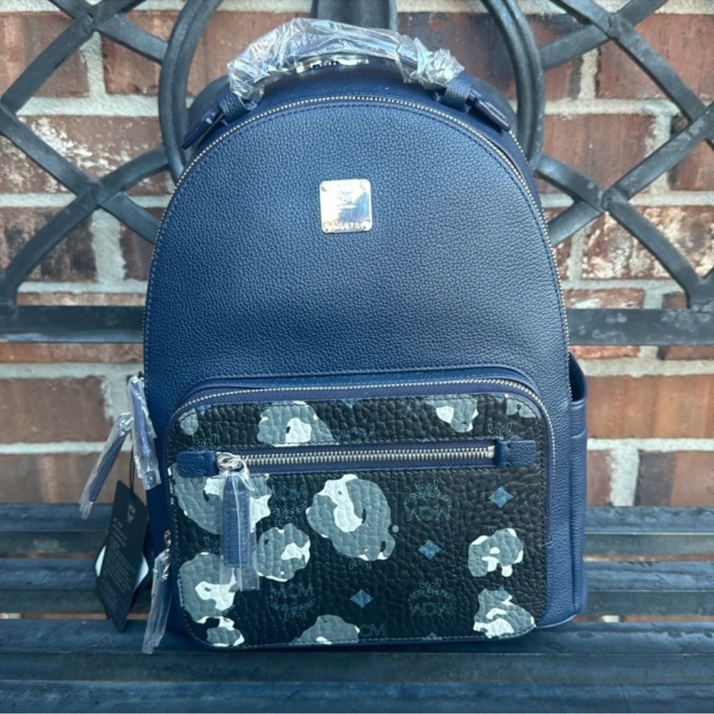 Authentic MCM Blue and Black Backpack With Dust Bag